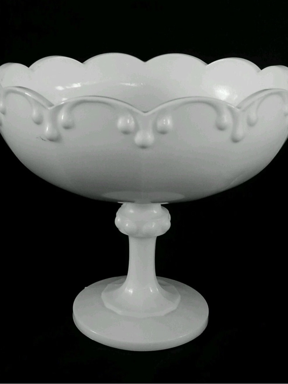 Vintage Mid-Century Milk Glass Compote 8.5” Footed Pedestal Bowl MCM Decor